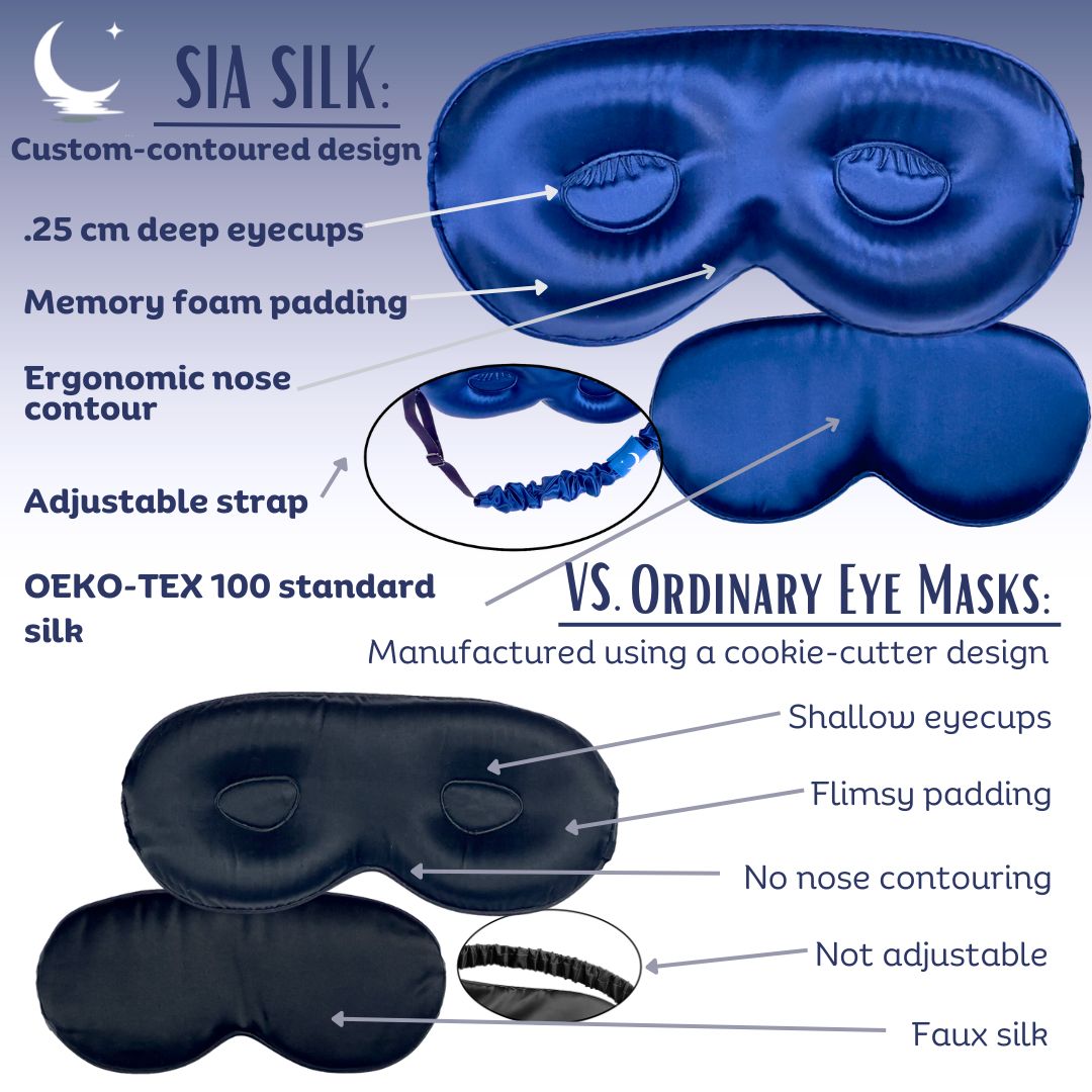 Sia Silk® Sleep Mask with extra deep eye cups for long lashes - Navy