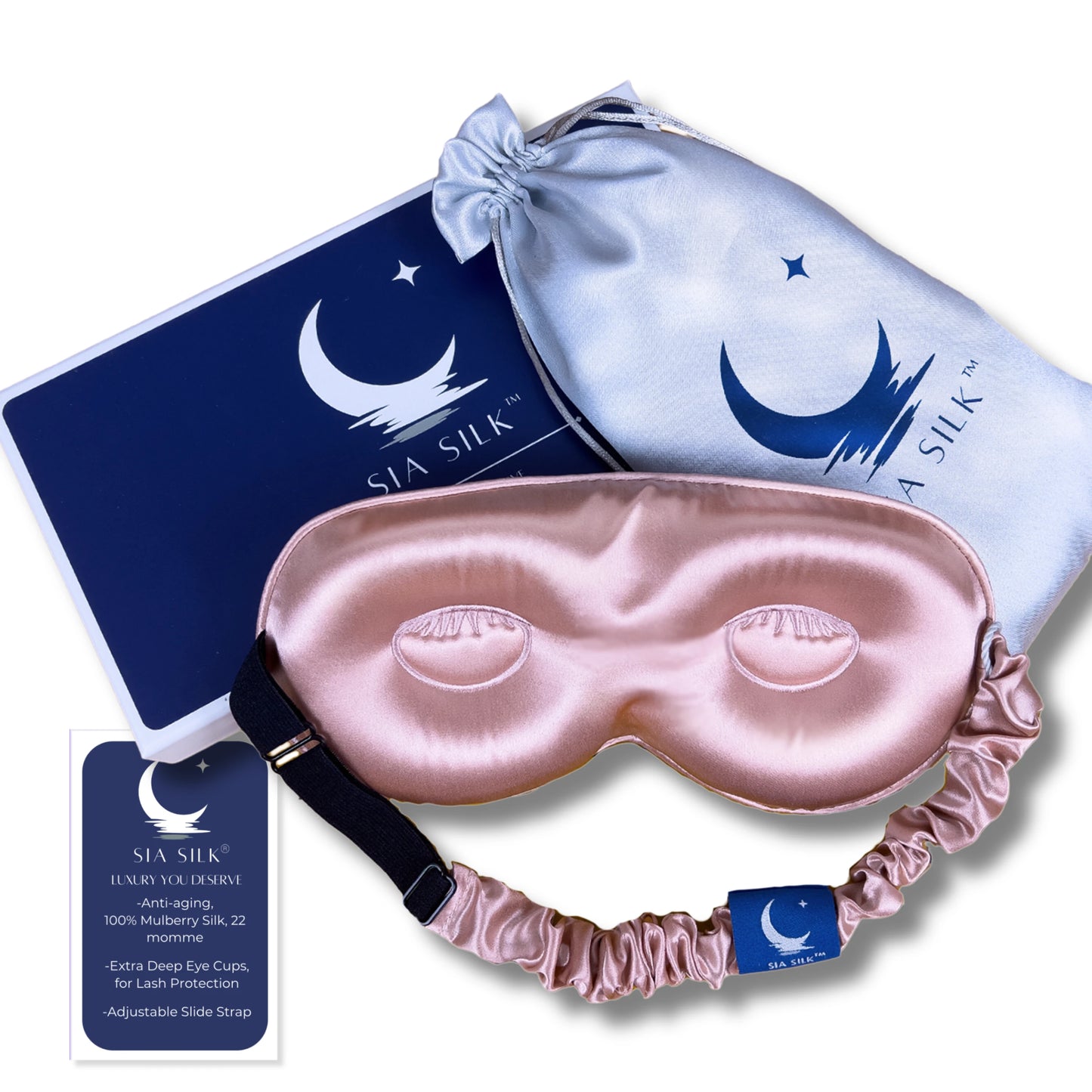 Sia Silk® Sleep Mask with extra deep eye cups for long lashes - Dusty Rose