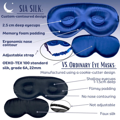 Sia Silk® Sleep Mask with extra deep eye cups for long lashes  - Stormy Blue