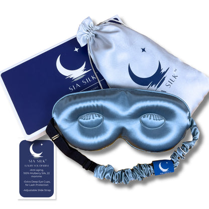 Sia Silk® Sleep Mask with extra deep eye cups for long lashes  - Stormy Blue