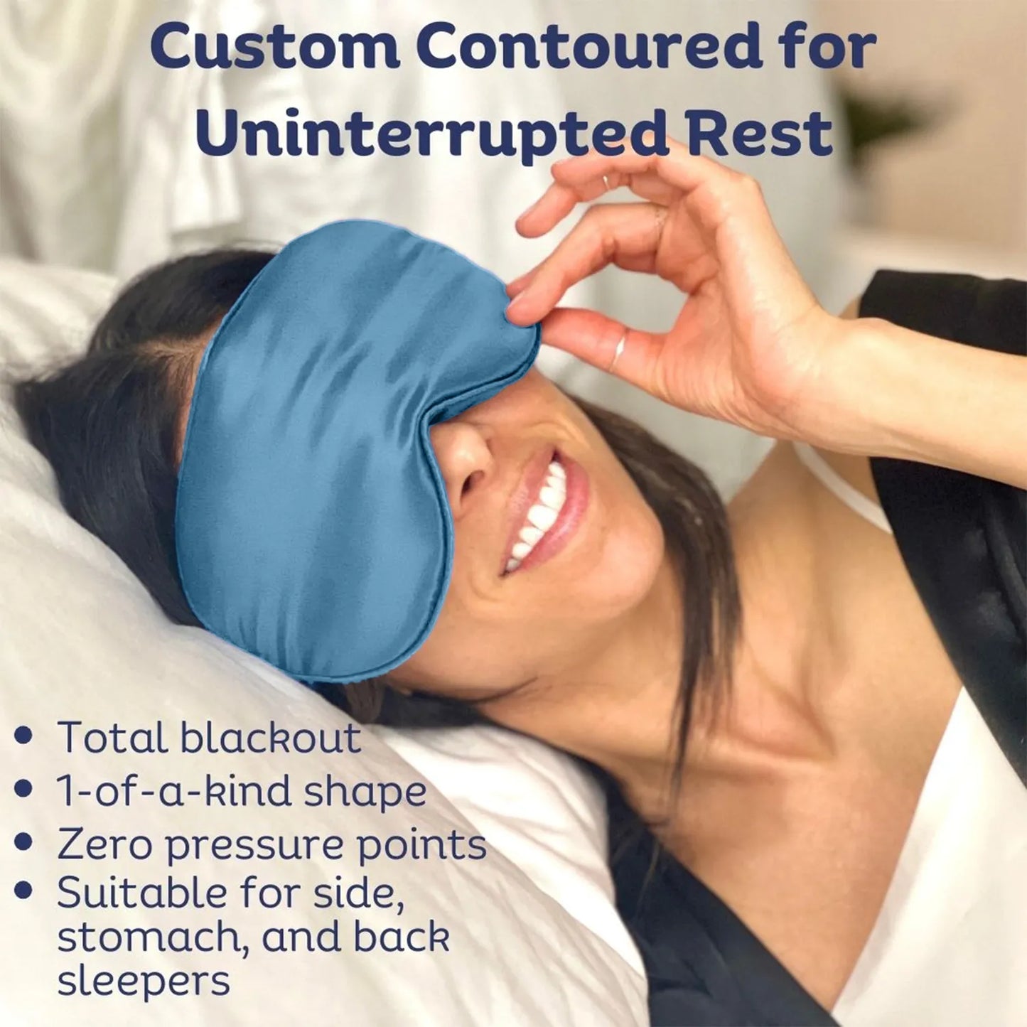 Sia Silk® Sleep Mask with extra deep eye cups for long lashes  - Stormy Blue